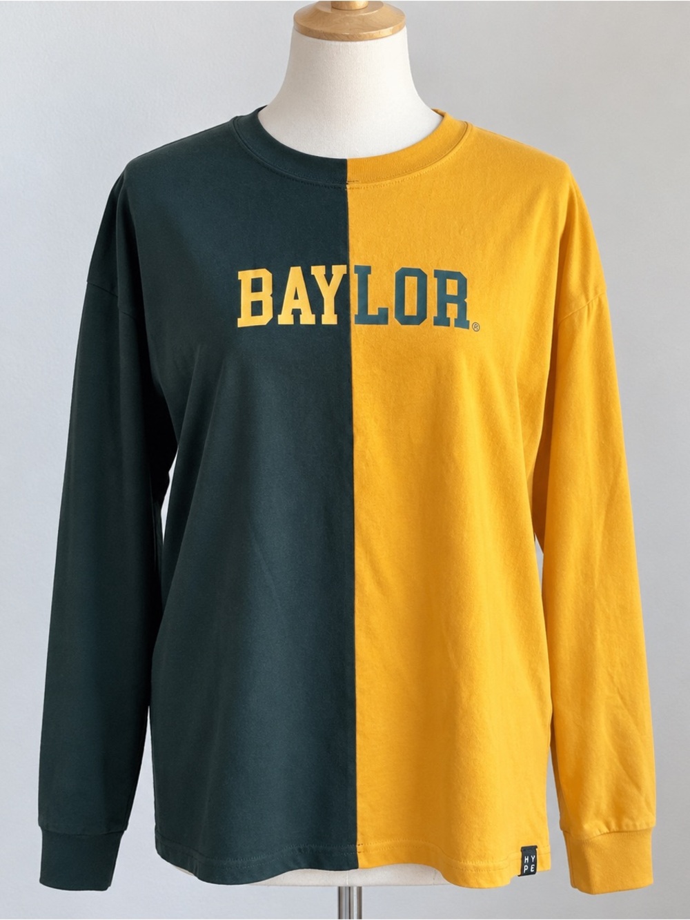 Hype and Vice Baylor Bears Colorblock Long Sleeve Shirt Green Gold L NWT